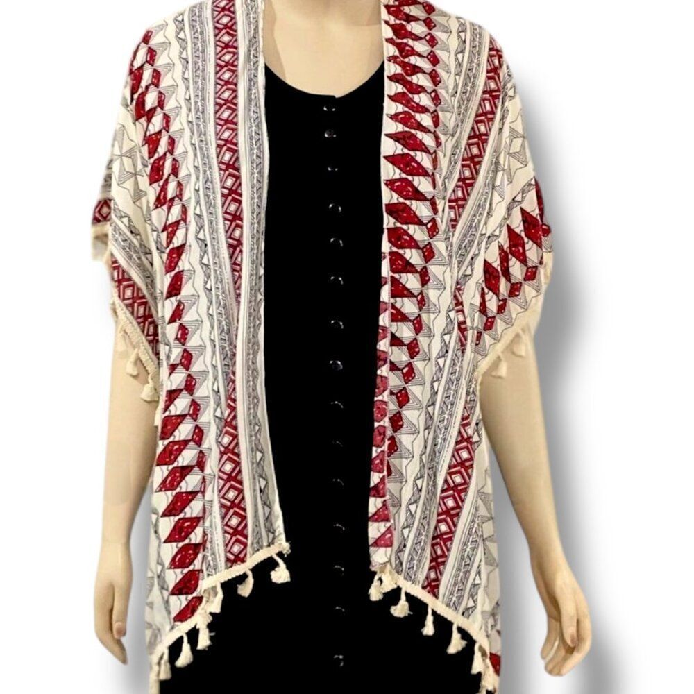 Boho Western Open Front Lightweight Fringe Poncho Cover Up